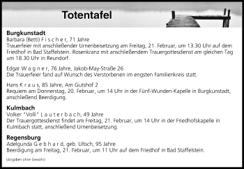 Anzeige von Totentafel vom 20.02.2020 von MGO