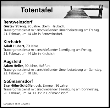 Anzeige von Totentafel vom 20.02.2020 von MGO