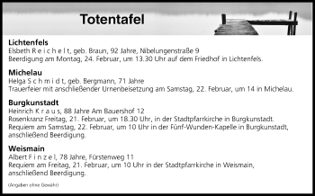 Anzeige von Totentafel vom 21.02.2020 von MGO