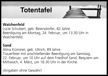 Anzeige von Totentafel vom 22.02.2020 von MGO