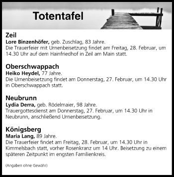 Anzeige von Totentafel vom 25.02.2020 von MGO