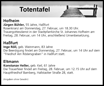 Anzeige von Totentafel vom 26.02.2020 von MGO