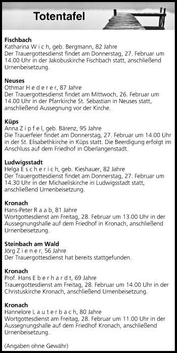 Anzeige von Totentafel vom 26.02.2020 von MGO