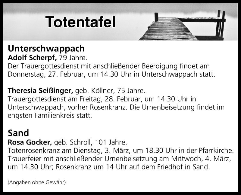  Traueranzeige für Totentafel vom 27.02.2020 vom 27.02.2020 aus MGO