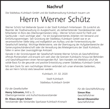 Anzeige von Werner Schütz von MGO