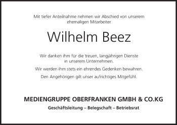 Anzeige von Wilhelm Beez von MGO