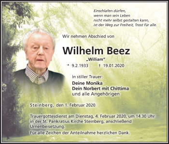 Anzeige von Wilhelm Beez von MGO