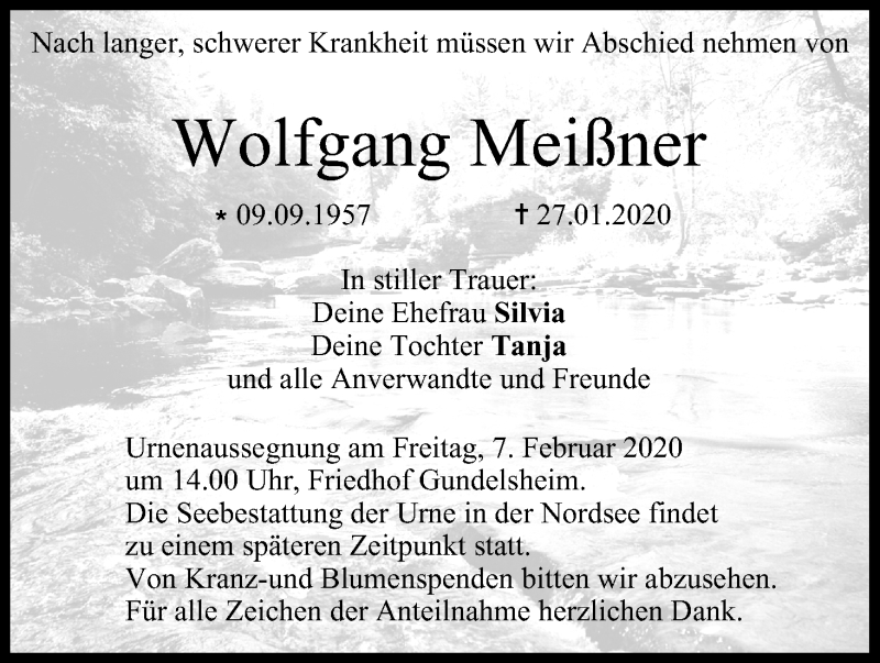  Traueranzeige für Wolfgang Meißner vom 01.02.2020 aus MGO