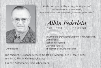 Anzeige von Albin Federlein von MGO