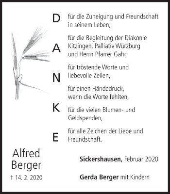 Anzeige von Alfred Berger von MGO