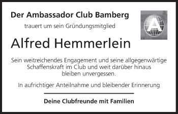 Anzeige von Alfred Hemmerlein von MGO