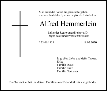 Anzeige von Alfred Hemmerlein von MGO