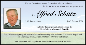 Anzeige von Alfred Schütz von MGO