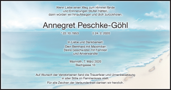 Anzeige von Annegret Peschke-Göhl von MGO