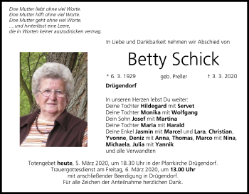 Anzeige von Betty Schick von MGO