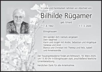 Anzeige von Bilhilde Rügamer von MGO