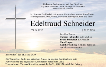 Anzeige von Edeltraud Schneider von MGO
