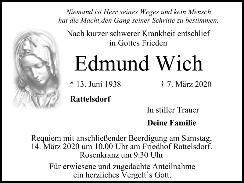  Traueranzeige für Edmund Wich vom 12.03.2020 aus MGO