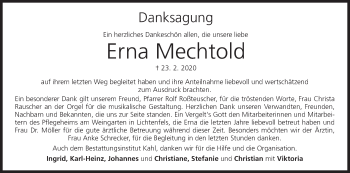 Anzeige von Erna Mechtold von MGO