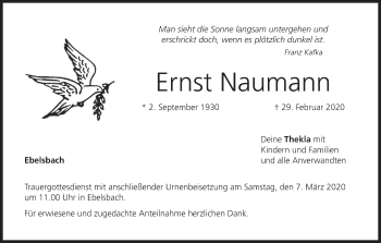 Anzeige von Ernst Naumann von MGO
