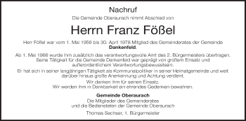 Anzeige von Franz Fößel von MGO