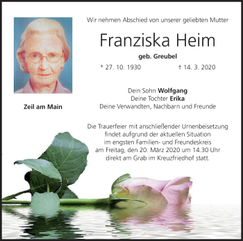 Anzeige von Franziska Heim von MGO