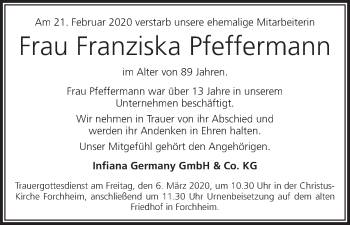 Anzeige von Franziska Pfeffermann von MGO