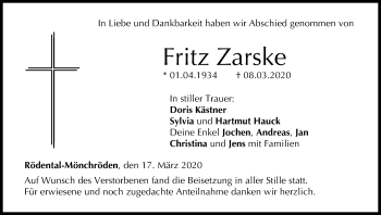 Anzeige von Fritz Zarske von MGO