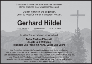 Anzeige von Gerhard Hildel von MGO