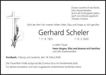 Anzeige von Gerhard Scheler von MGO