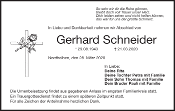 Anzeige von Gerhard Schneider von MGO
