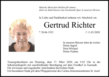 Anzeige von Gertrud Richter von MGO