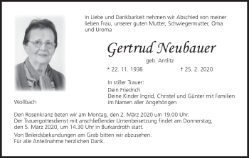 Anzeige von Gertrud Weubauer von MGO