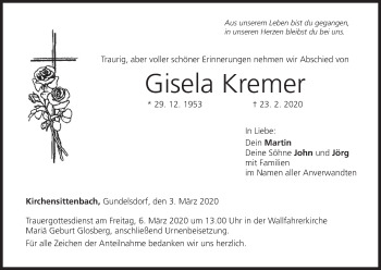Anzeige von Gisela Kremer von MGO