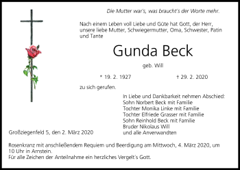 Anzeige von Gunda Beck von MGO