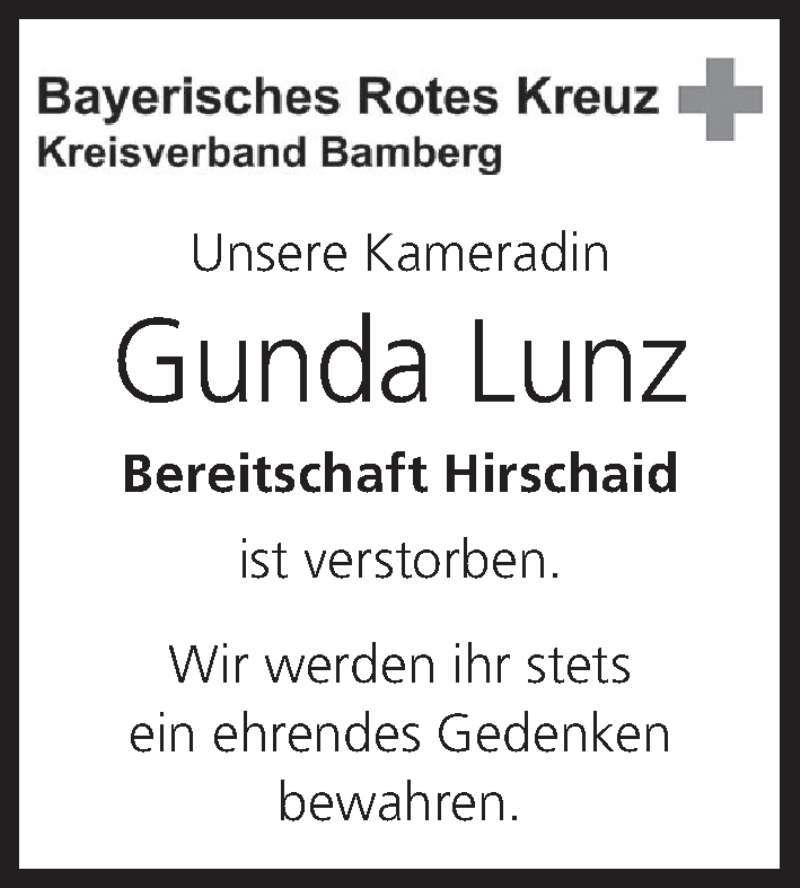  Traueranzeige für Gunda Lunz vom 19.03.2020 aus MGO