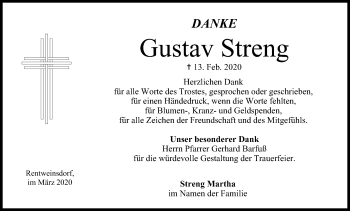 Anzeige von Gustav Streng von MGO