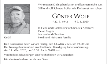 Anzeige von Günter Wolf von MGO
