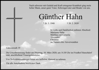 Anzeige von Günther Hahn von MGO