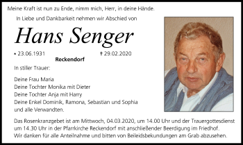 Anzeige von Hans Senger von MGO