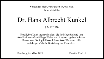 Anzeige von Hans Albrecht Kunkel von MGO