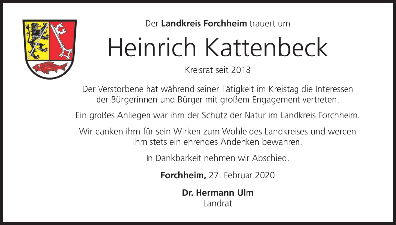  Traueranzeige für Heinrich Kattenbeck vom 29.02.2020 aus MGO