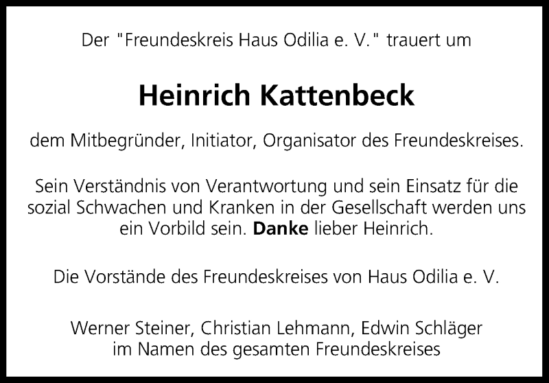  Traueranzeige für Heinrich Kattenbeck vom 04.03.2020 aus MGO