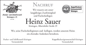 Anzeige von Heinz Sauer von MGO