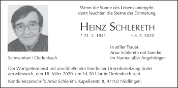 Anzeige von Heinz Schlereth von MGO