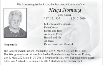 Anzeige von Helga Hornung von MGO