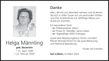 Anzeige von Helga Männling von MGO