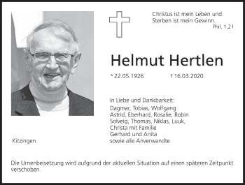 Anzeige von Helmut Hertlen von MGO