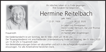 Anzeige von Hermine Reitelbach von MGO