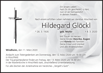 Anzeige von Hildegard Glöckl von MGO